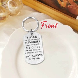 DEGASKEN Sister Memorial Gifts, Now She Flies With Butterflies, Sympathy Bereavement Gift Sad Loss of Sister, Metal Keyrings