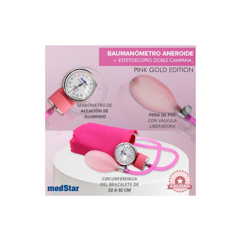 Kit Baumanómetro con Estetoscopio de Doble Campana de Lujo (Rosa-Pink
