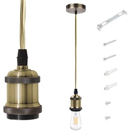 MIKOWEN E27 Vintage Ceiling Pendant Light Fitting Modern Retro Industrial Style E27 Base Brass Lamp Holder Pendant Set[Energy Class A+] (Antique Brass)