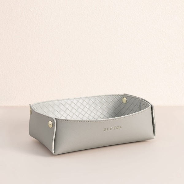OLETHA Aesthetic Small Storage Basket for Tidy Woven Textured Grey