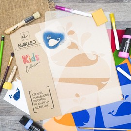 NAKLEO Stencils Painting for Children, Set of 5, 9 x 9 to 34 x 34 cm, Whale Ocean Fish, Reusable Plastic Children's Room Painting Template, Room Decoration, Crafts, DIY Wall Furniture Paper