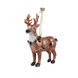 Kaemingk Christmas Tree Decoration 13 cm Deer with Fairy Lights Glass Ceramic Christmas Baubles Forest Animals - Red Brown