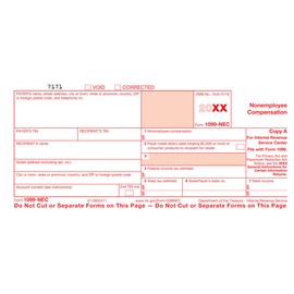IRS Approved 1099-NEC Federal Copy A Tax Form, Current Tax Season, 100 Recipients