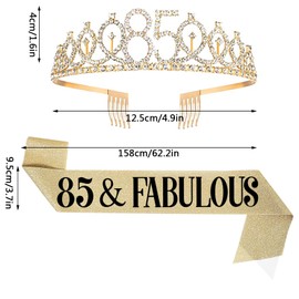 UVATAHONA 85th Birthday Sash and Tiara for Women, 85 & Fabulous Sash and Crown, 85th Birthday Decorations Gifts for Woman Queen Party Favors Supplies, Gold