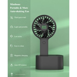 Minthouz Handheld Fan, Mini Portable FAN with 90° Auto Head Shaking & Rotating 3-Speed Small Personal Fan, 2000mAh USB Rechargeable for Office/Home/Travel (Stylish for Women Men Kids)