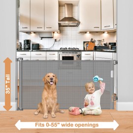 Retractable Dog Gate for The House 35” Tall X 55” Wide Mesh Baby Gate Retractable Gate Outdoor Retractable Baby Gates for Doorways Mesh Pet Gate Retractable Stair Gate for Kids Mesh Indoor Dog Gate