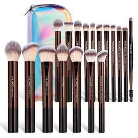 MAANGE 18 Pcs Makeup Brushes with Laser Bag, Premium Synthetic Makeup Brush Set Professional Makeup Tools Eyeshadow Foundation Powder Blending Brushes Kit (Coffee Brown)