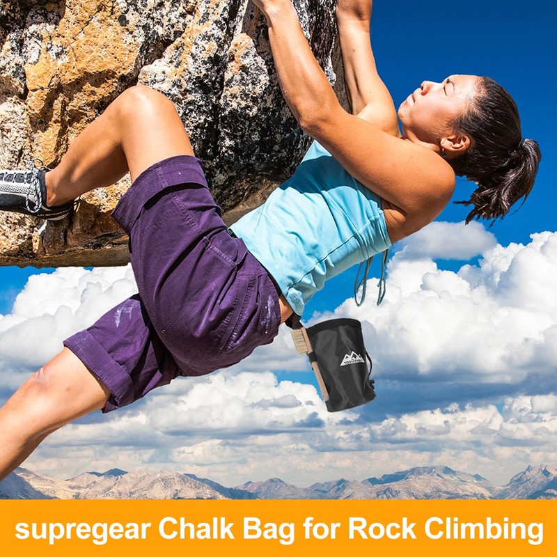 supregear Chalk Bag for Rock Climbing, Large Zipper Pocket with