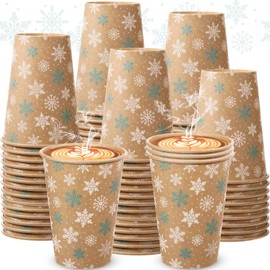 Jingmore Christmas Coffee Cups Disposable Paper Cups 12 oz Winter Snowflake Paper Cups Christmas Cups for Holiday Birthday Party Supplies(50 Pcs)