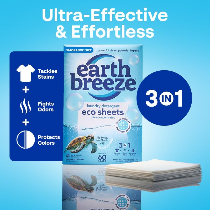 Earth Breeze Laundry Detergent Sheets Fragrance-Free - 60 Loads Eco