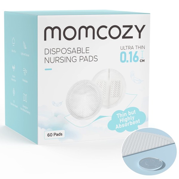 Momcozy Ultra-Thin Disposable Nursing Pads, Ultra-Absorbent and Breathable Portable Breast Pads for Mothers, Keep Dry Continuously, Make Breasts Light and Unburdened, Individually Packaged（60 Count）