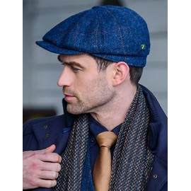 Mucros Weavers Newsboy Tweed Gorra irlandesa para hombre, 8 piezas, gorra plana de conducción, fabricada en Irlanda, Azul / Patchwork, Large
