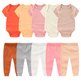 MAMIMAKA Baby Boys Girls Clothes Pants 10-Piece Baby Bodysuit Cotton Short Sleeve One-Piece, 0-3 Months