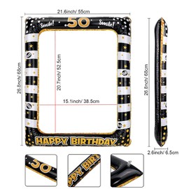 50th Birthday Photo Booth Frame, 50th Inflatable Selfie Frame and 24 Pcs 50th Birthday Photo Booth Props Black Gold Party Supplies Fun 50th Props for Ladies Men 50th Birthday Party Decorations
