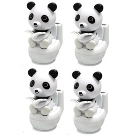 We pay your sales tax Set of 4~ Panda Reading on Toilet Bowl Solar Toy Car Dashboard Office Desk Display Home Decor Birthdady Gift