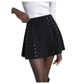 SweatyRocks Women's Y2K Pleated A-Line Mini Skirt Goth Rivet Embellished Zipper Flared Skirts Black S