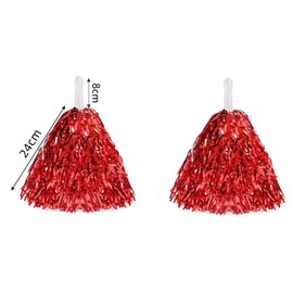 Naisfei Cheerleader Pompoms, Pack of 2 Large Cheerleading Captain Pompoms for Sports, Pom Poms, Cheerleading, Pom Poms Made of Metal Foil, for Sports Events, Dance, Hen Party (Red)