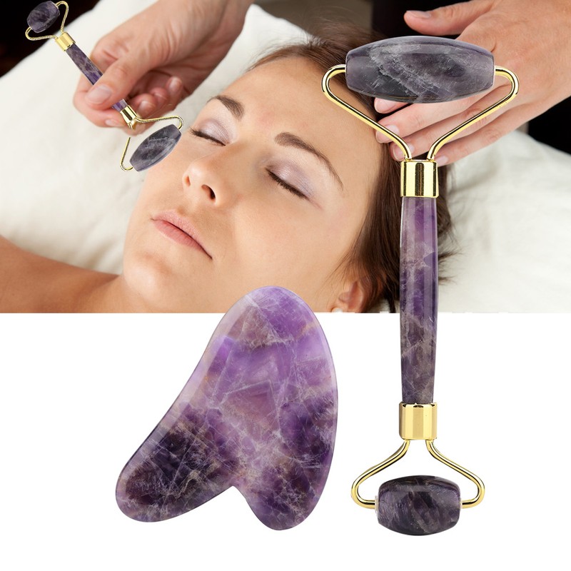 Natural Amethyst Double Head Jade Stone Roller & Guasha Scrapping