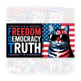 Freedom Democracy Truth FDT | Bumper Sticker or Car Magnet | Foxtrot Delta Tango Cat Lady Black Magnetic Bumper for Trucks Cars [7.5x3.75]