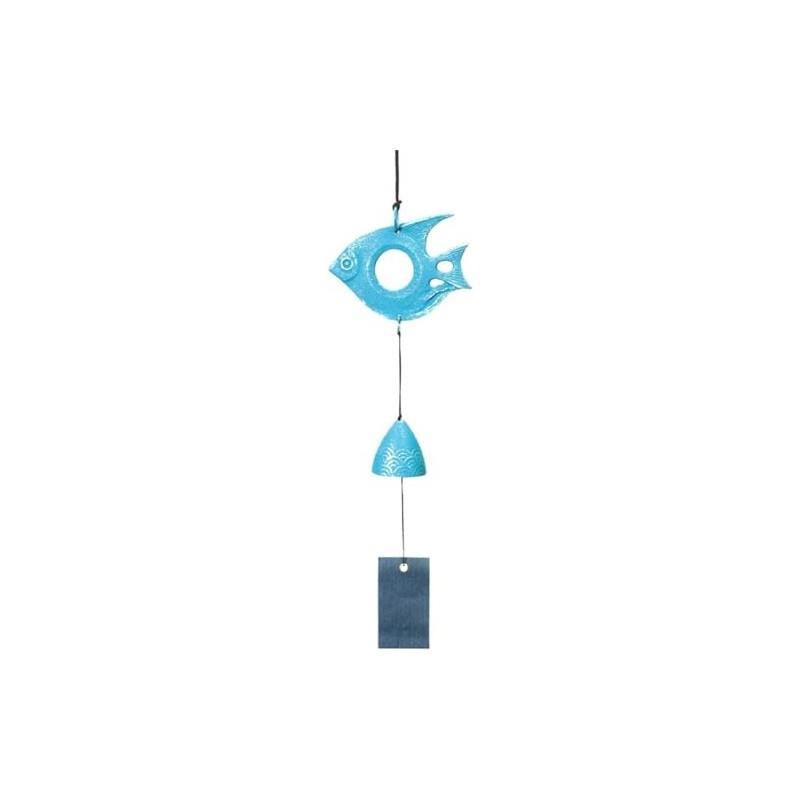 Iwachu Wind Chime, Tropical Fish, Silver/Turkey Blue, Body Size (cm):