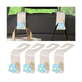 KHGUZ 4 PCS Car Headrest Hook, Multifunctional Flower Vehicle Seat Back Storage Hook, Cute Automotive Seatback Organizer Hanger for Purse Grocery Bag Handbag, Universal Fit (Beige/Blue)