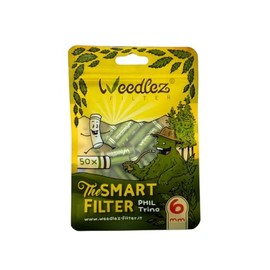 Weedlez Phil Trino Activated Carbon Filter 6 mm - SmartFilter (Ceramic + Cellulose + Vegan Coconut Charcoal) - Made in Italy, No Clogging, Stylish & Gentle - Pack of 50 Premium Filters (Green)