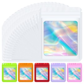 JETMORE 100 pcs Mylar Bags, Resealable Holographic Bags, Sealable Packaging Bag for Small Business, Freshie Supplies, Candy Sample Jewelry Product Bag, Foil Pouch for Party Favor (3×3 Inch, White)