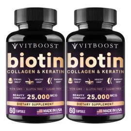 Vitboost Biotina 25000 Mcg Para Cabello Y Uñas 120 Cápsulas                                                                                           