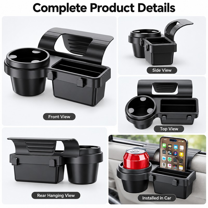 Car Cup Holder & Phone Organizer for Side Door Storage