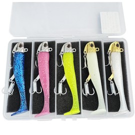 ideastore Jig Head Worm Lures Luminous Glitter Fish Fishing with Storage Case 0.9 oz (24 g) Set of 5