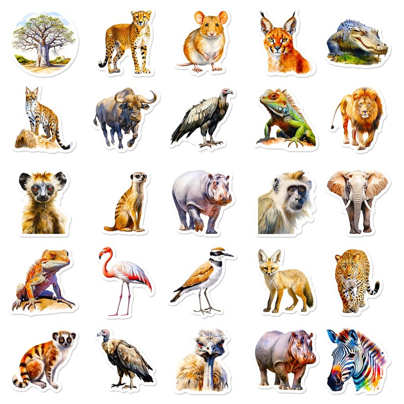Mistree 50 Africa Animals Stickers, Animals, Realistic, Jungle Stickers, Waterproof,