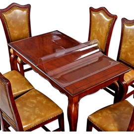 48 X 96 Inch Table Protector Dining Tabletop Topper Protection Pad Wooden Furniture Protective Cover Mat Desk Top Wipeable End Table Cloth Waterproof PVC Vinyl Wipeable Clear Plastic Tablecloth 8ft