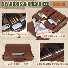 RAINSMORE Mens Messenger Bag 17 Inch Vintage Leather Laptop Briefcase Magnetic Closure Large Satchel Computer Shoulder Bag for Office Travel College, Brown