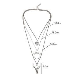 Boho Western Layered Evil Eye Bull Head & Crescent Moon Pendant Silver Cowgirl Chain Necklace Jewelry for Women Girls, Country Concert Cowboy Accessories