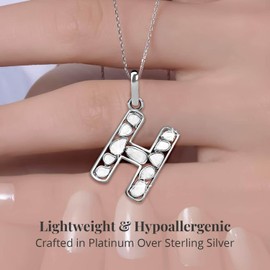 SHOP LC Polki Diamond Initial Necklaces for Women in 925 Sterling Silver Platinum Plated Size 20"- H Letter Necklace I4 Clarity Jewelry Valentines Day Gifts for Women