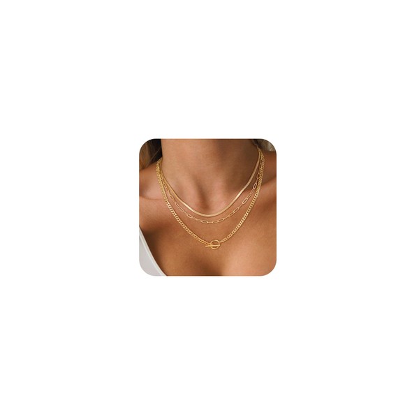 CHESKY Gold Layered Herringbone Necklaces for Women, Trendy 14K Gold