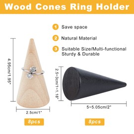 NBEADS 16 Pcs Wooden Ring Displays, 2 Colors Cone Shaped Finger Ring Stand Jewelry Display for Rings Jewelry Exhibition