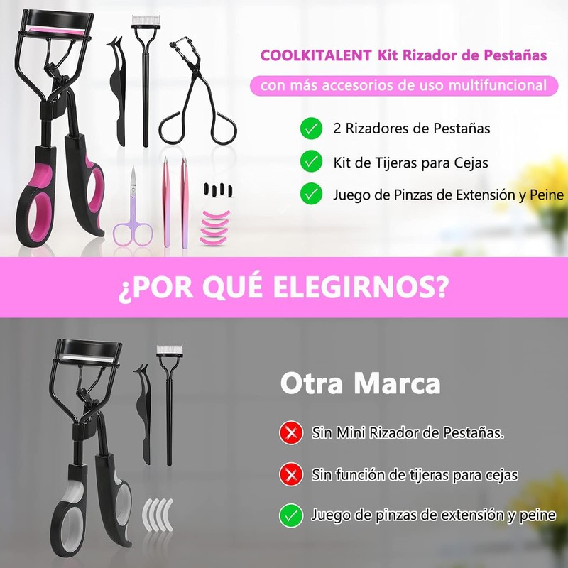 Rizador de Pestañas 7 en 1 con 4 Almohadillas de