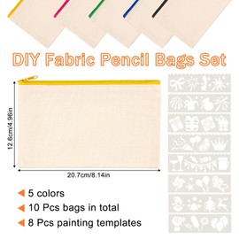 Tikplus Fabric Bag, DIY Blank Fabric Bag for Painting for Children, Small Fabric Bag with Zip, Can be Used as Pencil Case, School Pencil, Cosmetic Bag, Bags Children's Birthday Party, Colourful, Pack