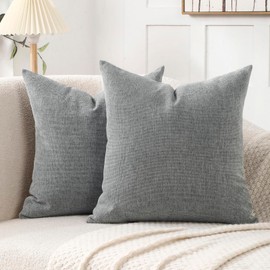 Jepeak 26x26 Inch Chenille Throw Pillow Covers Set of 2 Soft Decorative Farmhouse Euro Shams Cover Square Cozy Concise Cushion Cases for Sofa Couch Bed Home Decor, Grey