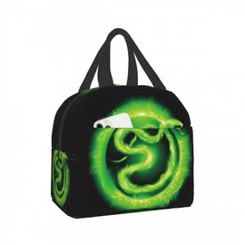 Giwawa Green Fire Snake Lunch Box, Insulated Lunch Cooler Tote Bags for Kids, Reusable Thermal Food Container Handbags for Teens Men Women Picnic Travel