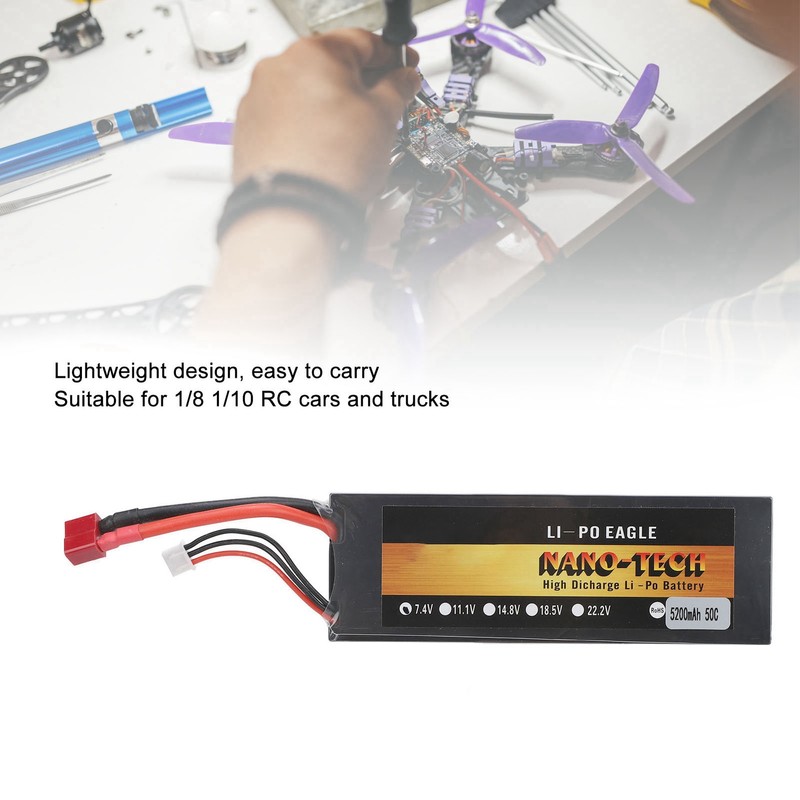 7.4V Lipo Battery 5200mAh 2S 50C Hard Case Lithium Polymer