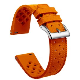 Artthurse Silicone Watch Bands Quick Release Tropical Style 18mm, 20mm, 22mm for Men Women Replacement Rubber Watch Bands Soft Breathable Waterproof Sport Watchbands Straps (22mm,Orange/Silver)