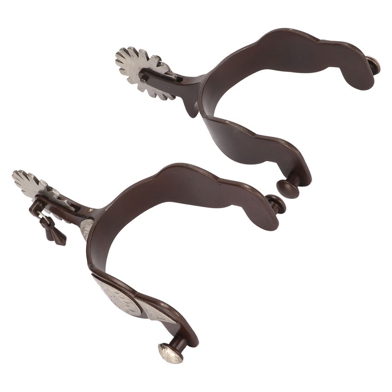 1 Pair Western Cowboy Spurs Carbon Steel Retro Floral Carving