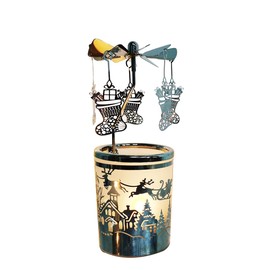 kingnero Carousel Candle Rotary Candle Holder Spinning Candleholder Metal Tea Light Candlestick for Home Decor (Christmas Socks Silver)