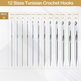 Yisowy Tunisian Crochet Hooks Set, Tunisian Crochet Long Hooks Knitting Needles Set with Cable 3mm-10mm, 12 Sizes Aluminium Interchangeable Crochet Hooks Set for Crafting