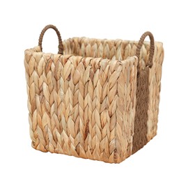 Woven Storage Basket, Cotton Rope Patchwork Storage Basket with Handles, Living Room Home Decor, Clothes Storage, 9.84 * 9.84 * 9.06 Inch