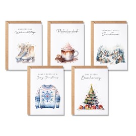 5 Christmas Cards Watercolour Set of 5 Greeting Cards Christmas Folding Cards with Envelopes Christmas Post Water Colour Christmas Cards