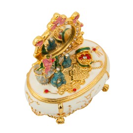 QIFU Vintage Hand Painted Dressing Table Style Jewelry Trinket Box Hinged with Rich Enamel and Sparkling Rhinestones