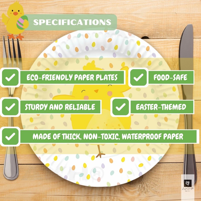 AKH® Easter Paper Plates 22cm Disposable Plates Cute Rabbit and